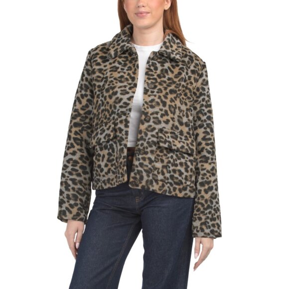BERNARDO Jackets & Blazers - BERNARDO Leopard Wool Blend Print Jacket
